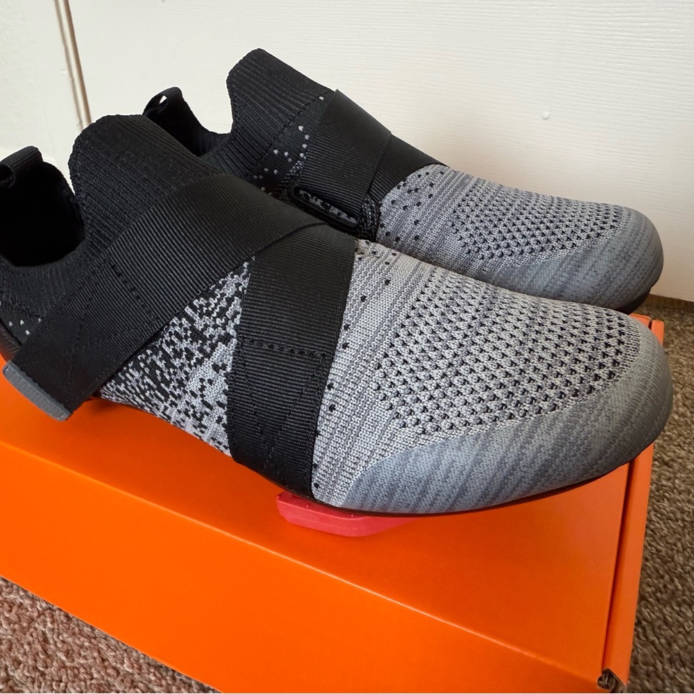 Gray and Black Knit Cycling Shoes